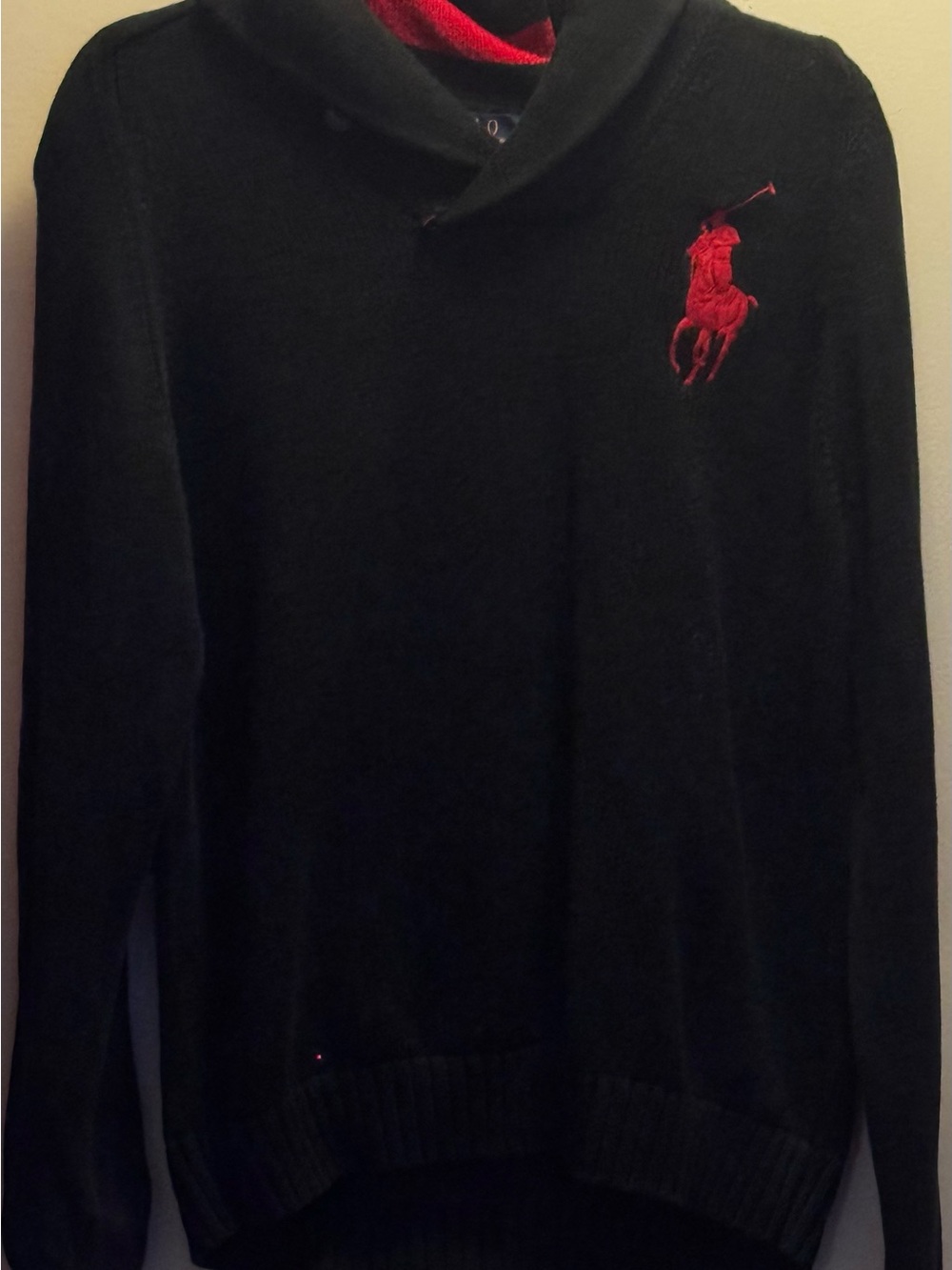 Ralph Lauren Boys Red and Black sweater with Large logo size XL 18-20